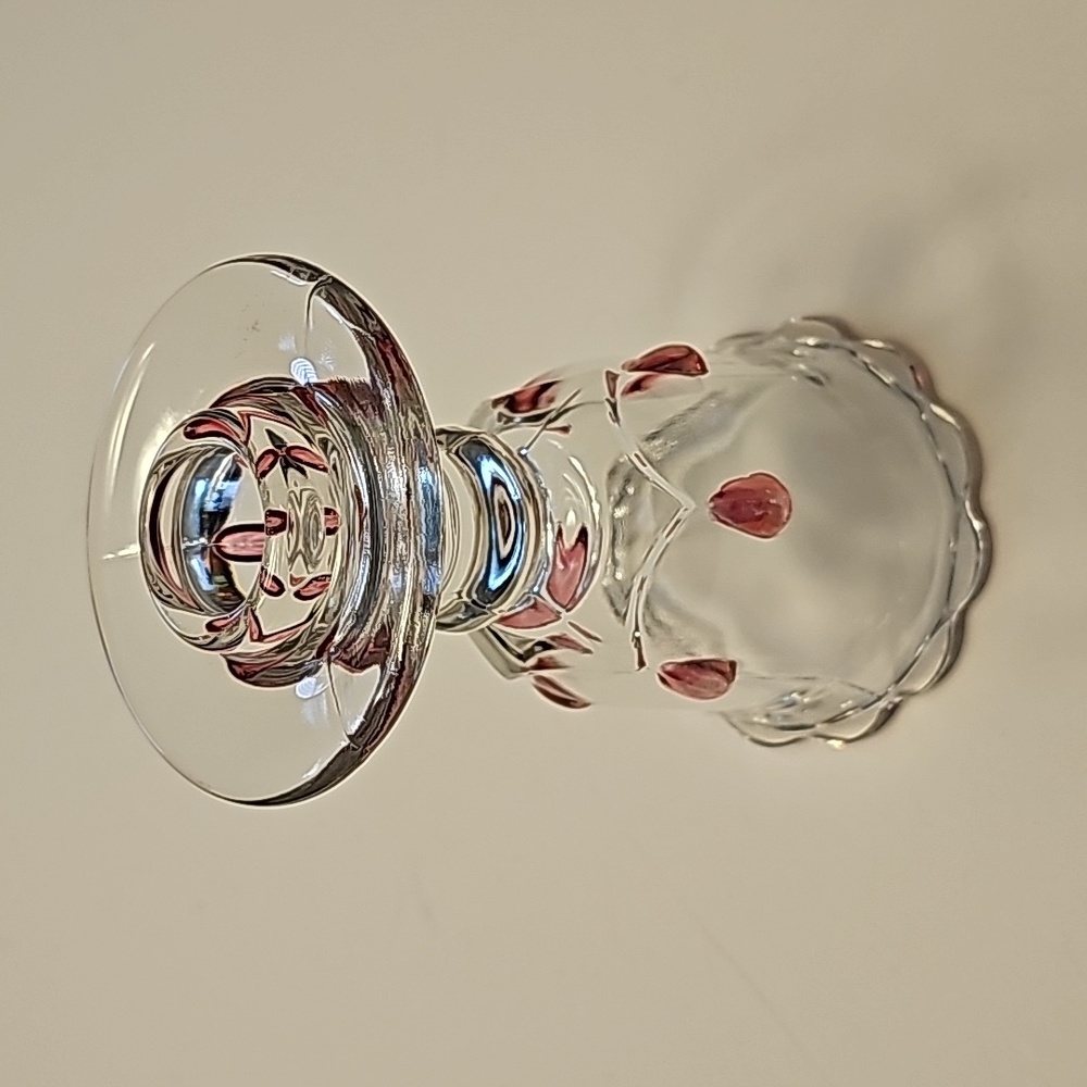 Vintage Indiana Glass Teardrop Jewel Candle Holder with Cranberry Red Flash
